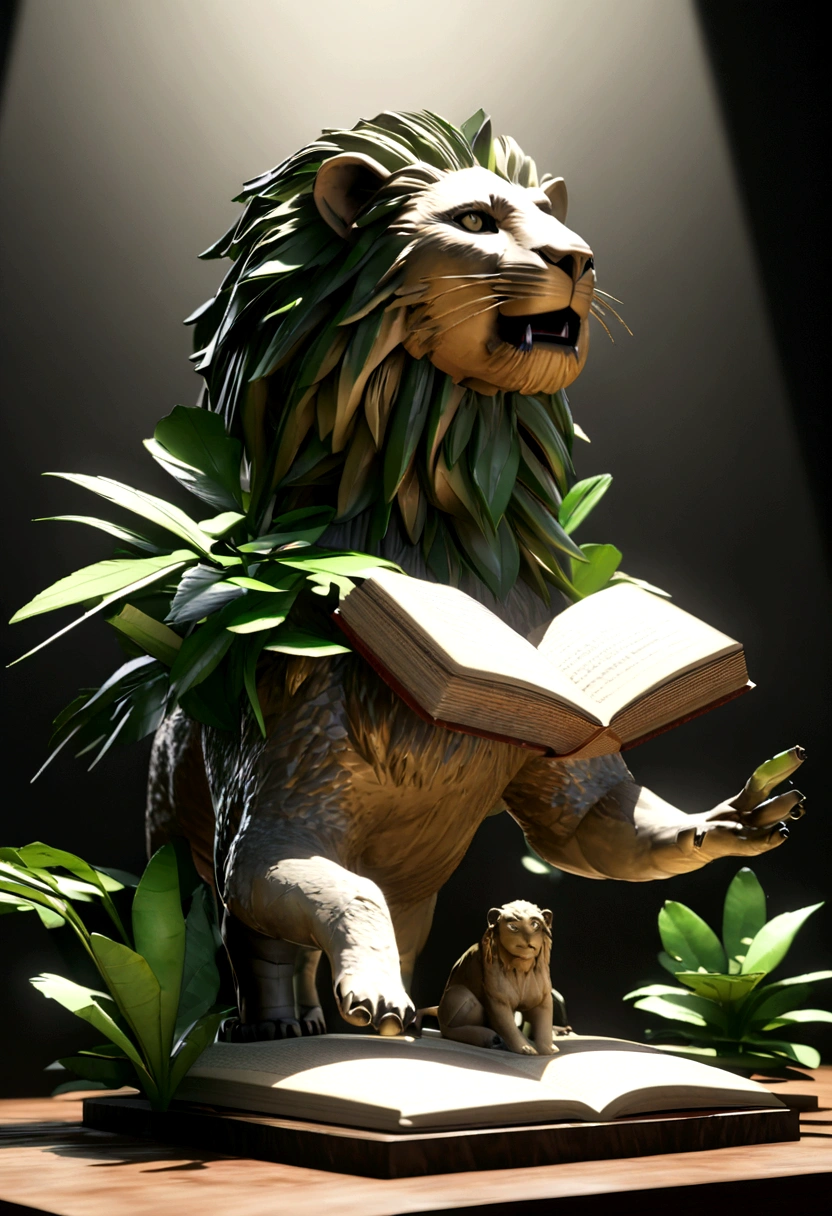 other than that;Lion's, Highest quality, Very high resolution, 4K detailed CG, Master Parts, Plant 3D Model, Front and side poses for 3D modeling, Concept Art、Lion reading a book