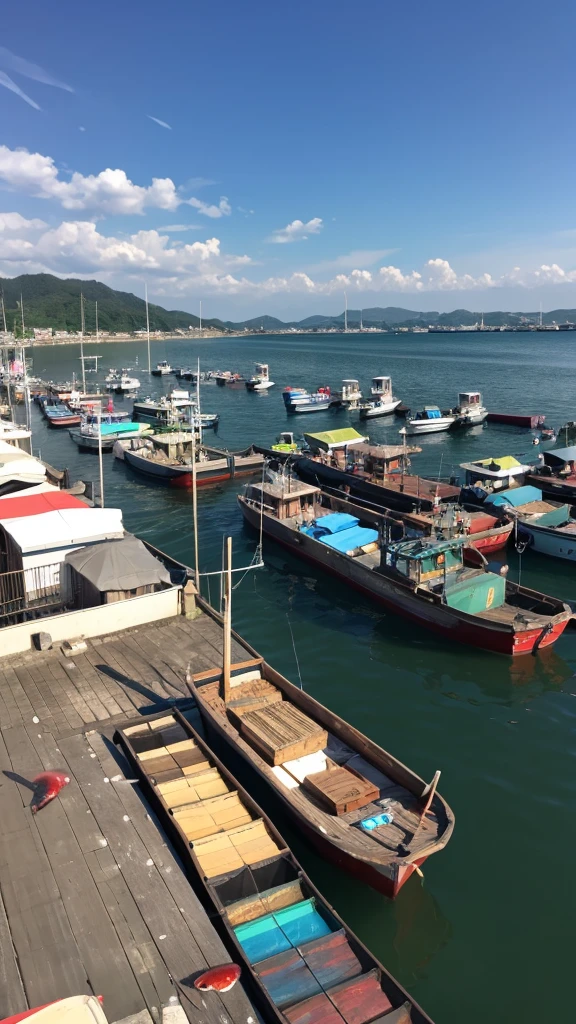Fishing port、agitation、Lots of fish