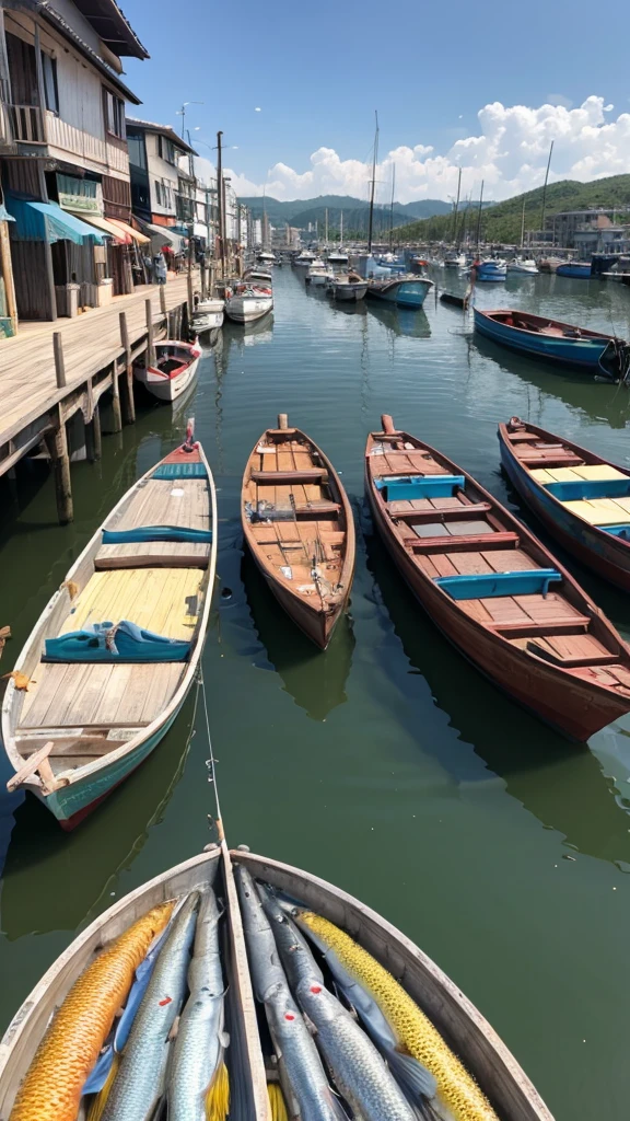 Fishing port、agitation、Lots of fish