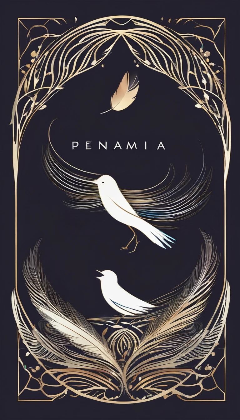 A minimalist, fantastic, poetic, dreamy, captivating, memorable, masterpiece, modern, simple logo design of a boy and a feather for the brand “Penamemoria". The logo must convey a sense of music, stories and dreams. Minimalistic logo design of a boy and a feather.