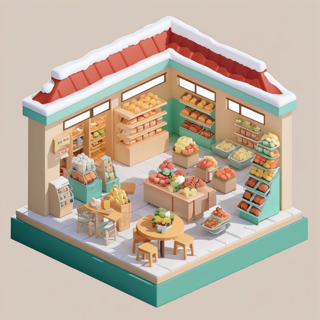 Xiaofangzi, Solid color background, Vague, commissary, snow,Isometric