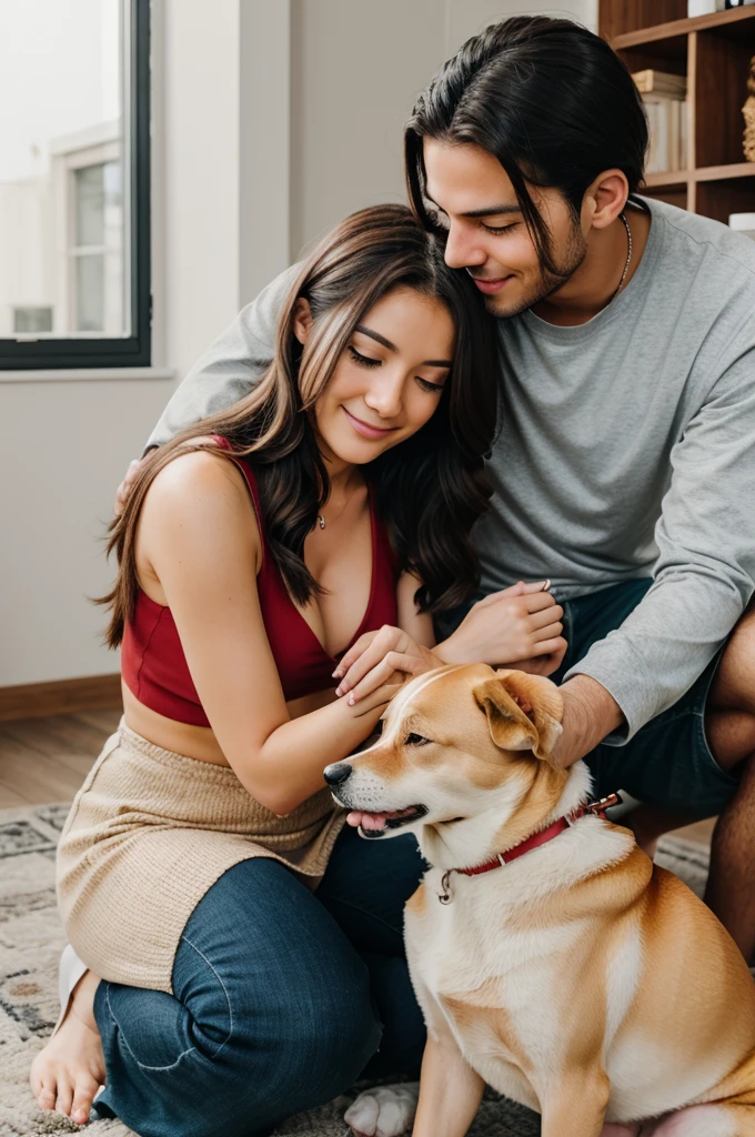 Create an image where dog commincating with owner