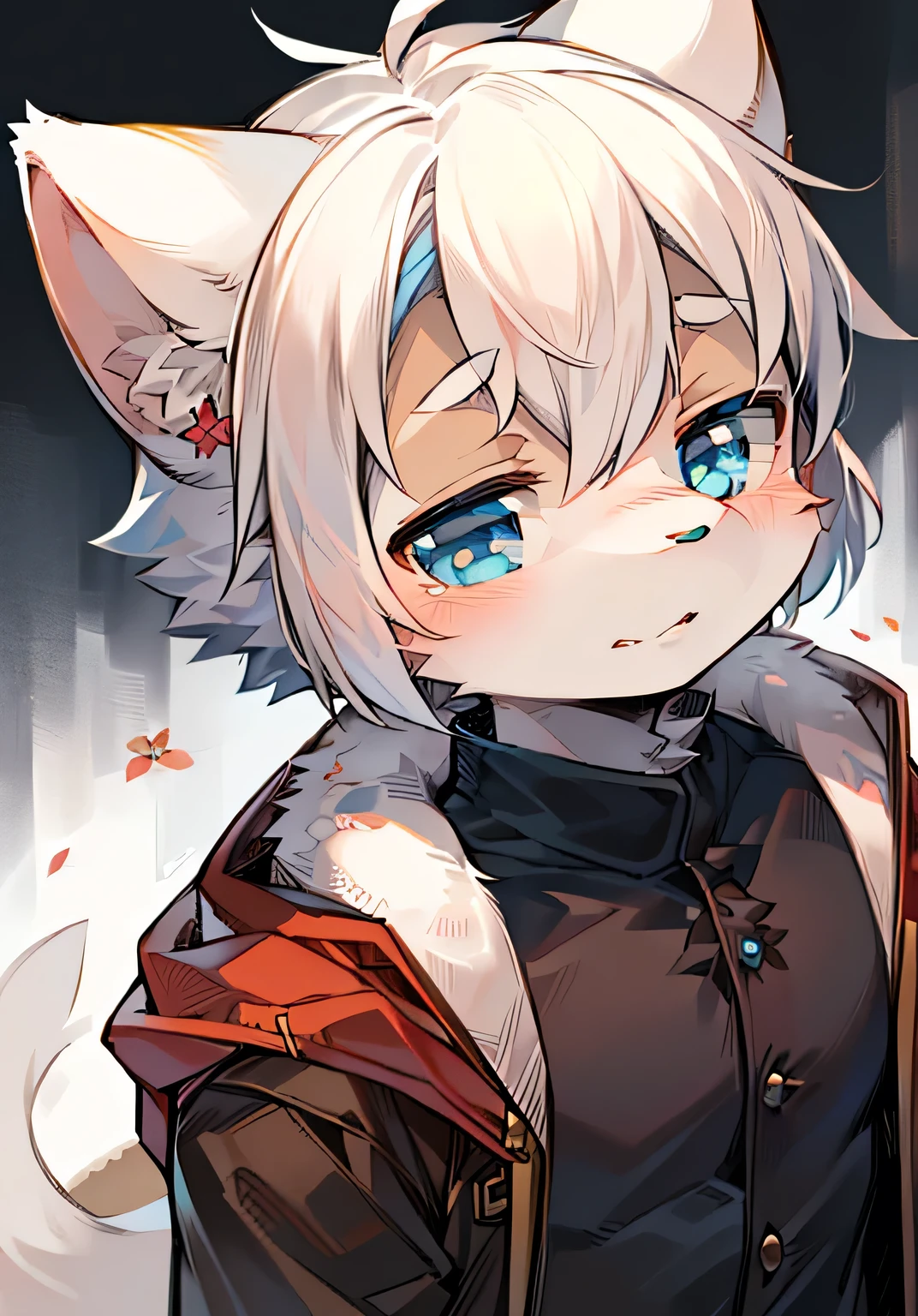 masterpiece,high quality,abstract res,number\(artwork\), From dagasi, Yes, Seizan, (anthropology, Fluffy fur, character focus:1.1), anthropology male cat, short hair, portrait, Bright Eyes, , hairy, hairy Male, Flower Charcoal, (Body hair, coat, hairy tail, White fur, blue eyes, White hair:1.2)