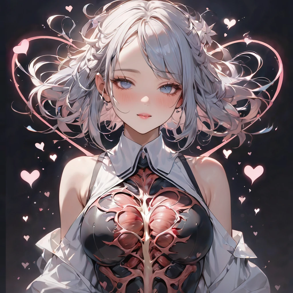 (Tsundere love:1.3 mode) (white Silhouette:1.4) (15 yo, solo:2 forehead blue hair long hair cute girl, lovely blue eyes, angry face, pink lip open mouth), break, (in a summer school sailor suit, red ribbon, skirt), (index finger raised), BREAK, (background a black), ((heart effect)), perfect anatomy, masterpiece, best quality, 16k, beautiful detailed grow, daydreaming expression.
