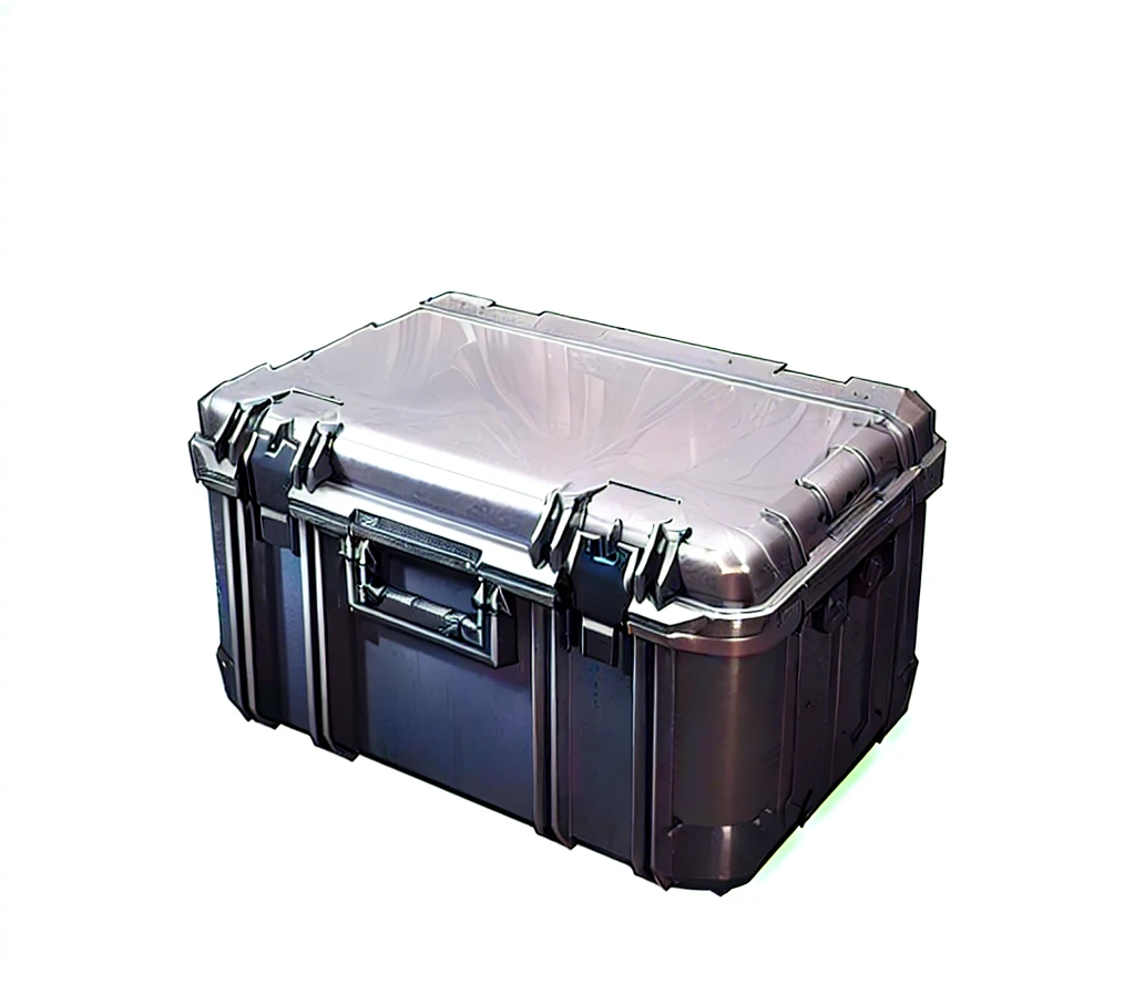 There is a large gray box with a handle, Marmoset Tool Kit render, Marmoset Tool Kit, 4, Unreal Engine4, Tool Kit, 8K, Holographic case display, ( ( Unreal Engine ) ), Marmoset Tool Kit rendered, Role Playing Game Items, ue 5, Unreal Engine5, Loot Boxes, Hard Surface 3D
