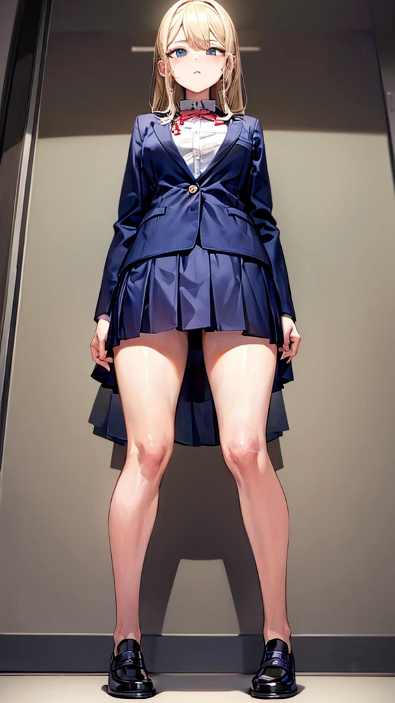 There is a woman in a blue dress with a black belt, Coxas fechadas, tiro detalhado pernas-up, close-up nas pernas, corpo inferior close up, pele da coxa, Detalhe da pele, detailed legs looming over you, coxas grossas e lisas, pequenos detalhes suaves, pele de detalhes extremos, foco nas coxas, close up tiro de meio corpo, pernas detalhadas