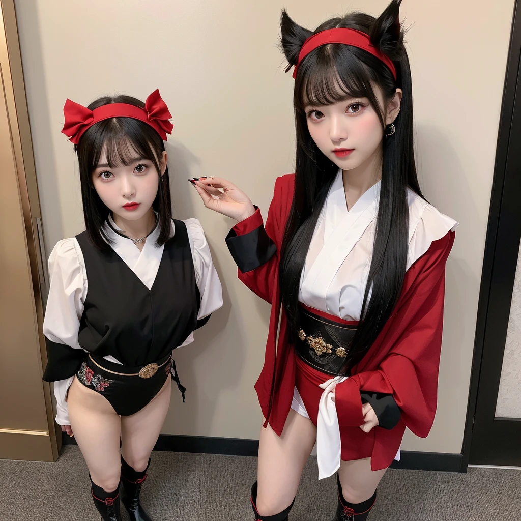 Urzan-6500-v1.1, (RAW Photos:1.2), (Photorealistic), (Genuine:1.4), (Pieces fly), Elegant woman with a perfect figure: 1.3, Jet Black Hair、((Straight bob hair with neatly trimmed ends、bangs、Red Hairband))、(She is wearing a deep purple furisode with an elegant pattern..)、Standing with the fan closed、Majestic Hall々, (A look full of murderous intent:1.2)、 Highly detailed face and skin, Beautiful Eyes, double eyelid, Full Body Shot:1.2、Wearing short boots、(1 person:1.4)、High-quality panties available、