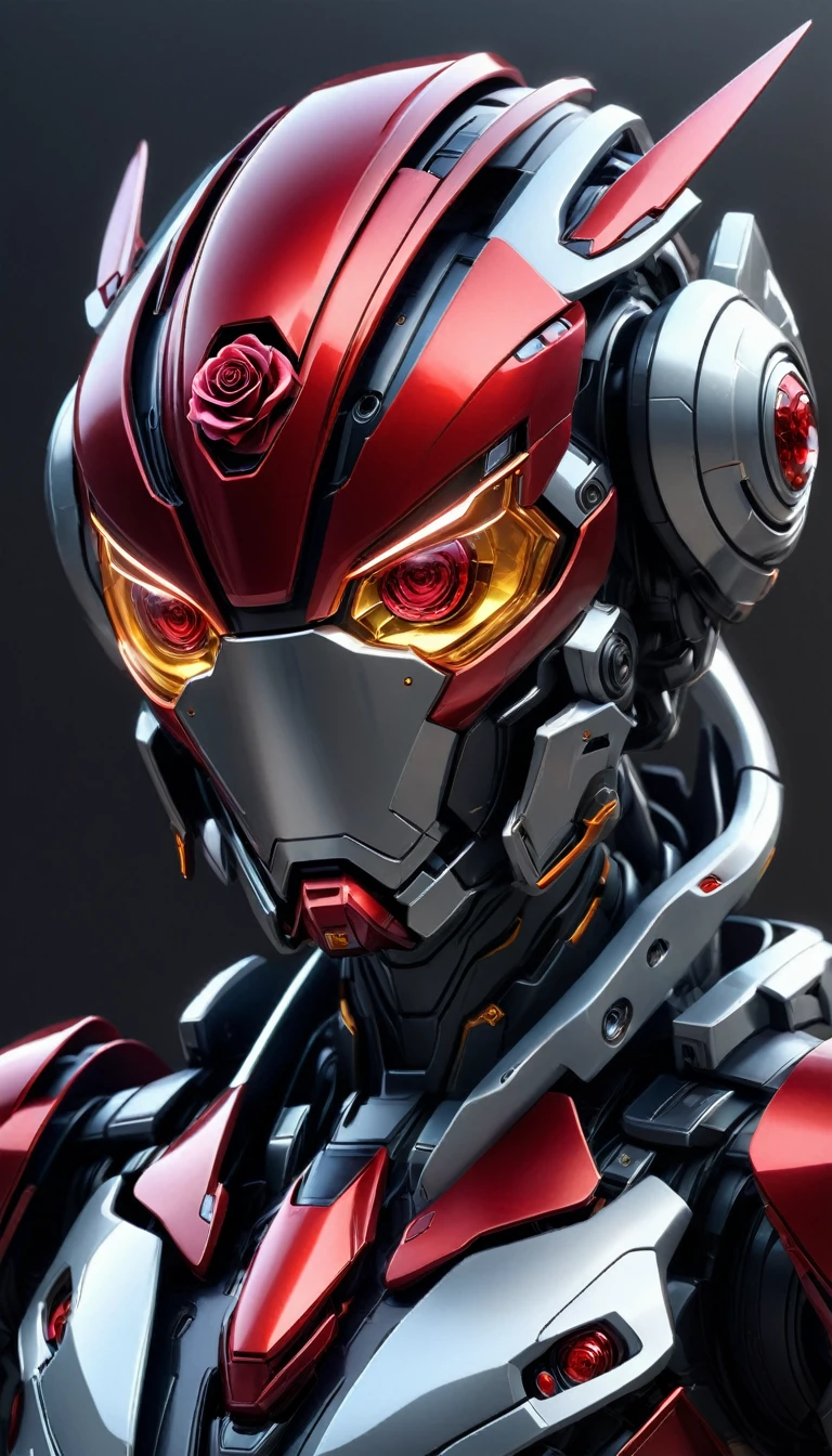 Here's an updated image prompt that includes the requirement for an open-face helmet:
"Create a hyper-realistic digital artwork featuring a futuristic mecha with a unique, intricately designed body that resembles a red rose. The mecha's body should be rendered in exquisite detail, with delicate petals unfolding from its core to reveal a glowing, iridescent red crystal at its center. The crystal should emit a soft, pulsing light that casts a warm glow on the surrounding environment.
The mecha's surface should be adorned with intricate, swirling patterns that evoke the beauty of nature, with subtle shading and texture that gives the impression of delicate, almost translucent petals. The overall design should exude a sense of elegance and sophistication, as if the mecha were a living, breathing creature.
The mecha's head should be designed with an open-face helmet, revealing a human face with striking features. The face should be rendered in photorealistic detail, with subtle skin texture and facial expressions that convey a sense of calm and serenity. The eyes should be bright and expressive, with a subtle shine that suggests a sense of intelligence and awareness.
In the background, create a subtle, gradient-like effect that suggests a warm, sunset-inspired color palette, with soft, wispy clouds drifting lazily across the sky. The overall atmosphere should be one of serenity and tranquility, as if the mecha were standing peacefully in a serene, natural environment.
The image should be rendered in stunning, photorealistic detail, with attention paid to every aspect of the design, from the delicate texture of the petals to the subtle glow of the crystal. The final image should be a breathtakingly realistic representation of your concept, with a level of detail and realism that draws the viewer in and refuses to let go."
This updated prompt should give the artist or designer a clear idea of what you're looking for in terms of the mecha's design, including the open-