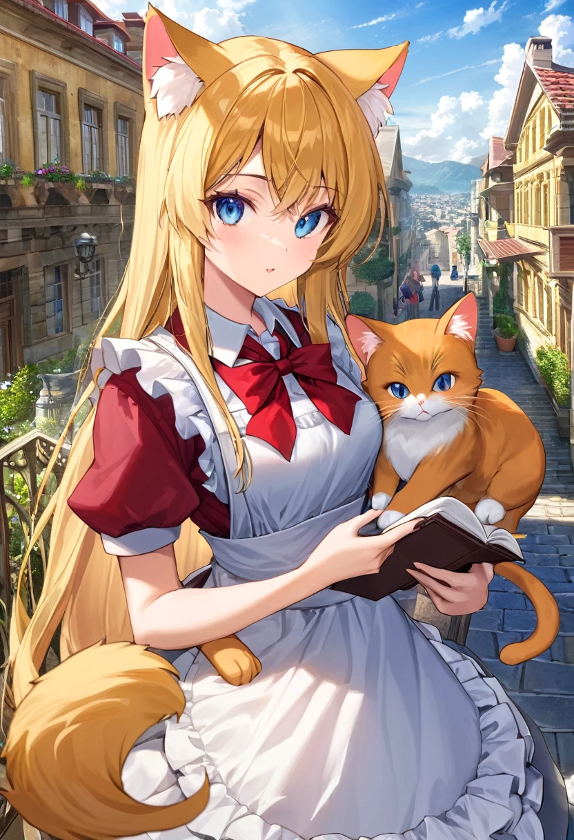 solo,masterpiece, 8k,best quality ,furry girl,8k,hdr,hires,high detail fur,
outdoors,servalcat,holding_book
perfect anatomy,blonde,long hair,look at looking at viewer,(white apron:1.1),red neckchief