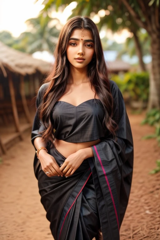 beautiful cute young attractive indian teenage girl, village girl, 18 years old, cute, Instagram model, long black_hair, colorful hair, warm, dacing, in fastival and wearing traditional saree, indian