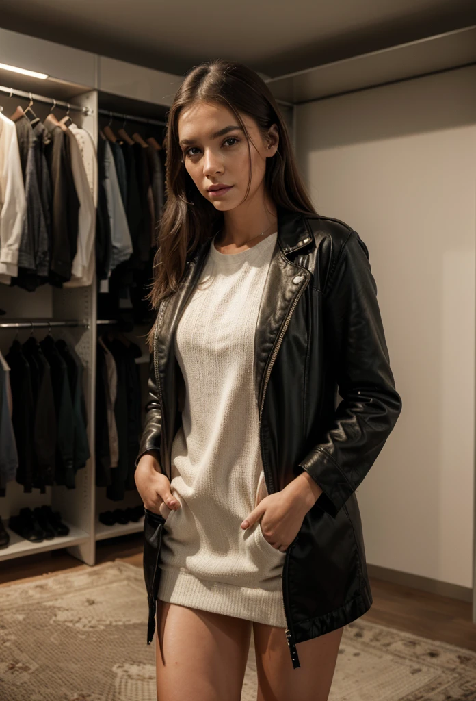 a girl, hyper realistic lifelike texture dramatic lighting unrealengine trending on artstation,award winning photo,nikon RAW photo,8 k, Fujifilm XT3, masterpiece, best
quality, realistic, photorealistic,ultra detailed, extremely detailed face,
solo, girl,
standing, fashionable and trendy atmosphere, walk-in closet, designer clothing and accessories, high-end makeup products, and a stylish expression on her
face,