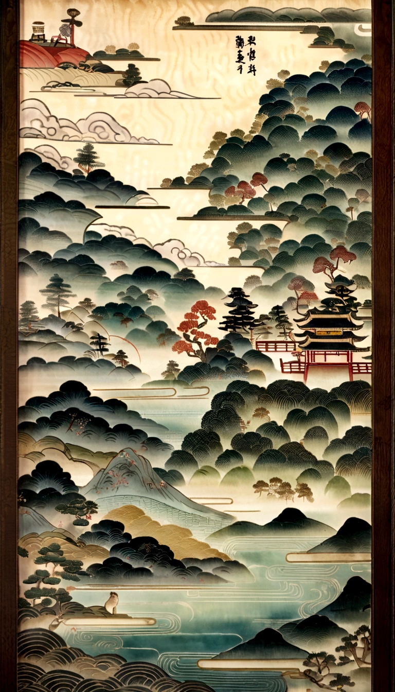 Ancient Chinese paintings，birthday wishes picture，Silk texture，Simple，Idyllic Chinese murals, Light white, Layered Landscape, Japanese Art, Large murals, Ricoh FF-9D, Golden Age Aesthetics, Exotic，Ultra HD，4k Ultra Fine，masterpiece，