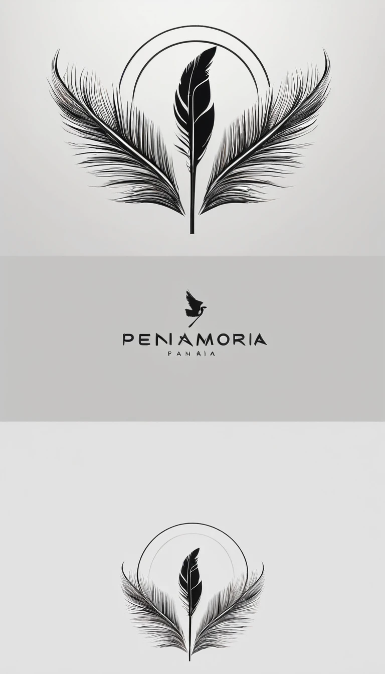 A minimal, modern, simple, cinematic logo design for the brand “Penamemoria". Create a modern, minimalistic, high-quality, logo of a bird feather