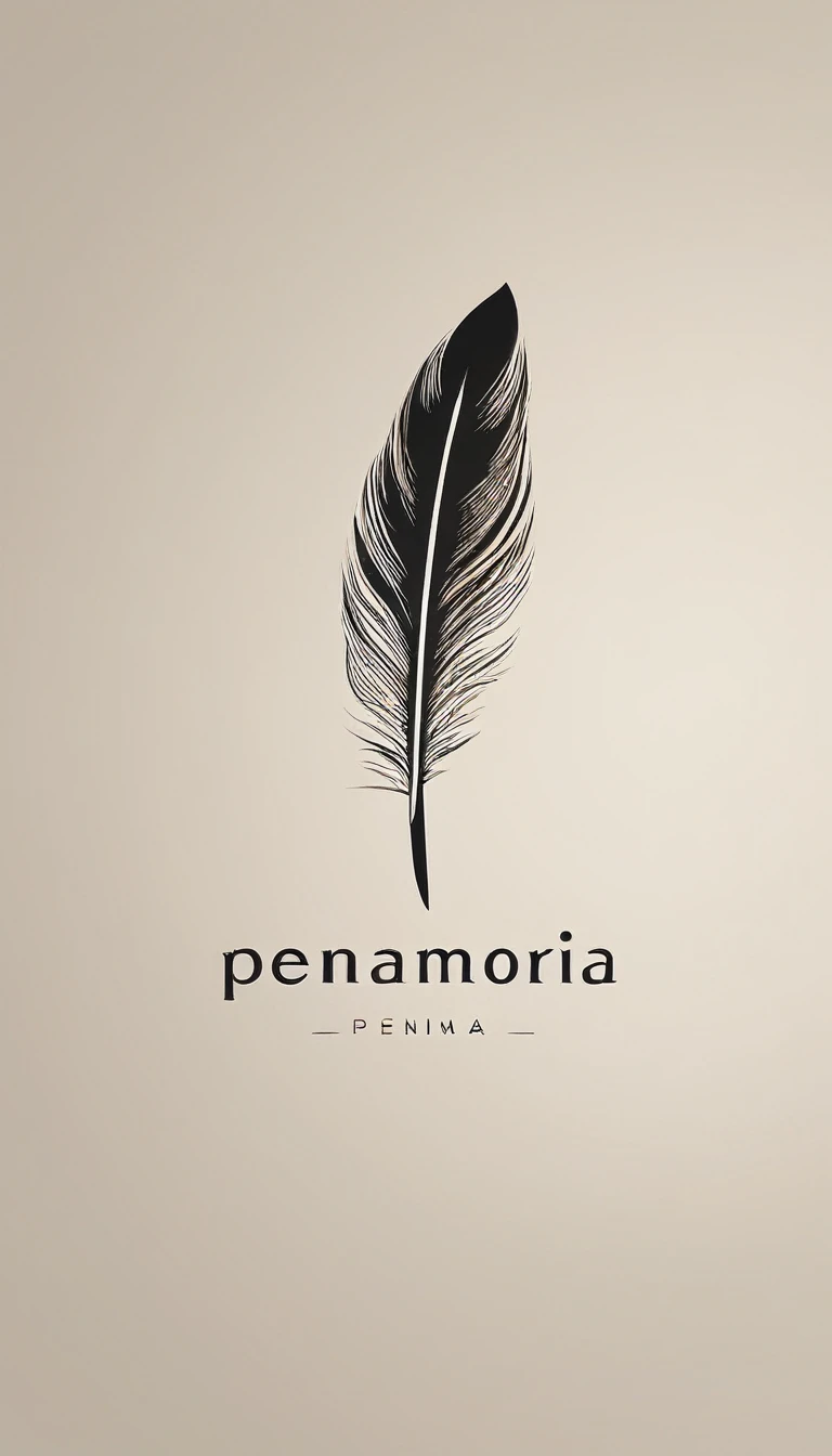 A minimal, modern, simple, cinematic logo design for the brand “Penamemoria". Create a modern, minimalistic, high-quality, logo of a bird feather