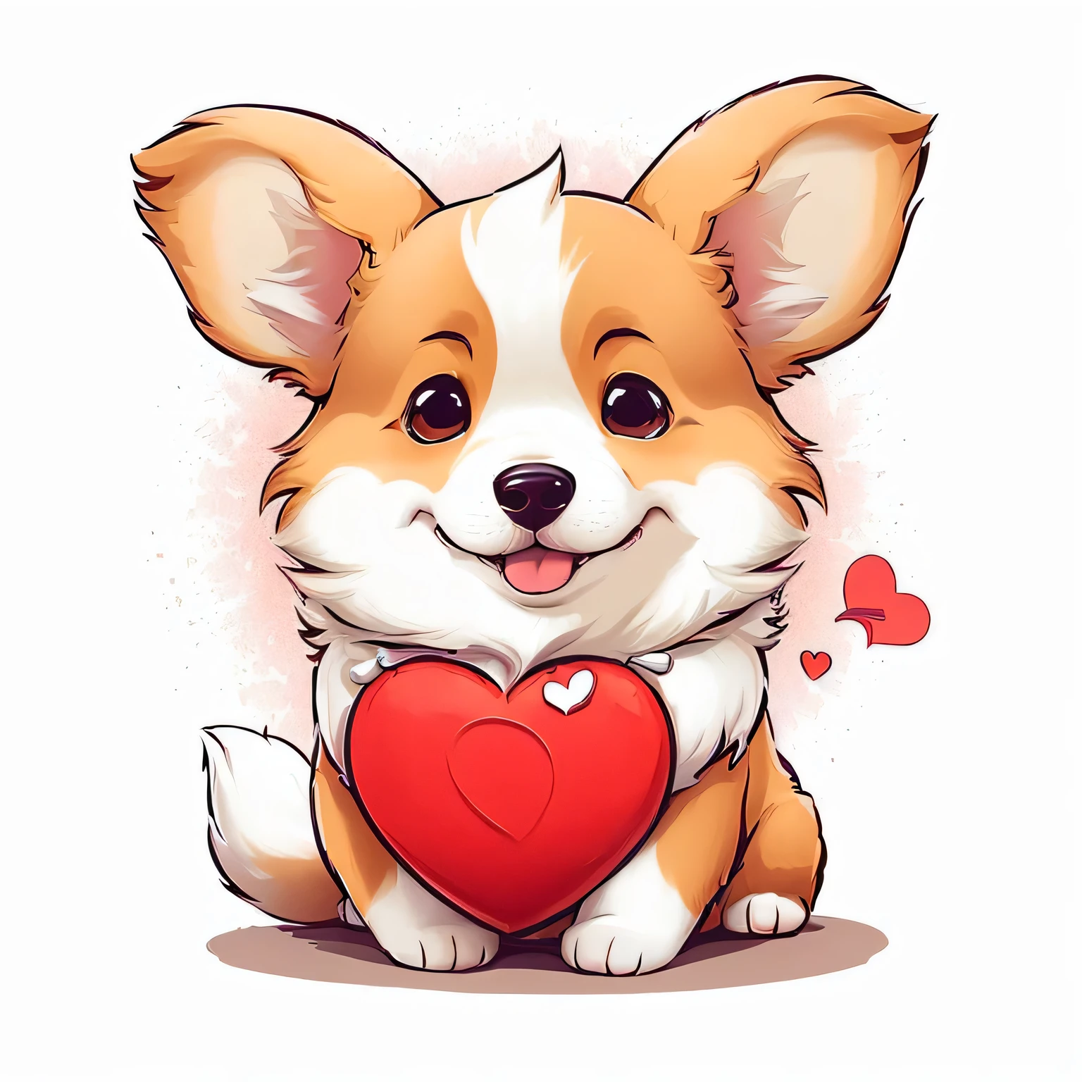 a cartoon dog with a heart in its paws, cute corgi, kawaii cute dog, cute dog, cute digital art, telegram sticker, painting of cute dog, cute detailed digital art, cute cartoon character, corgi with [ angelic wings ]!! ,stickers, sticker design, die - cut sticker, telegram sticker design, cute artwork, corgi, aww, depicting a corgi made of fire, super cute and friendly, cartoon style illustration