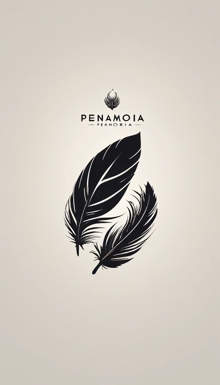 A minimal, modern, simple, cinematic logo design for the brand “Penamemoria". Create a modern, minimalistic, high-quality, logo of a bird feather