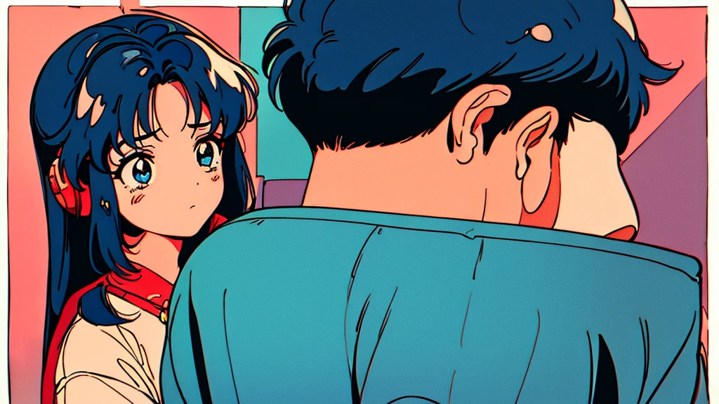 An emotional boy wearing headphones、The style is good、Long hair and jeans、Retro anime images、Highest quality、4k