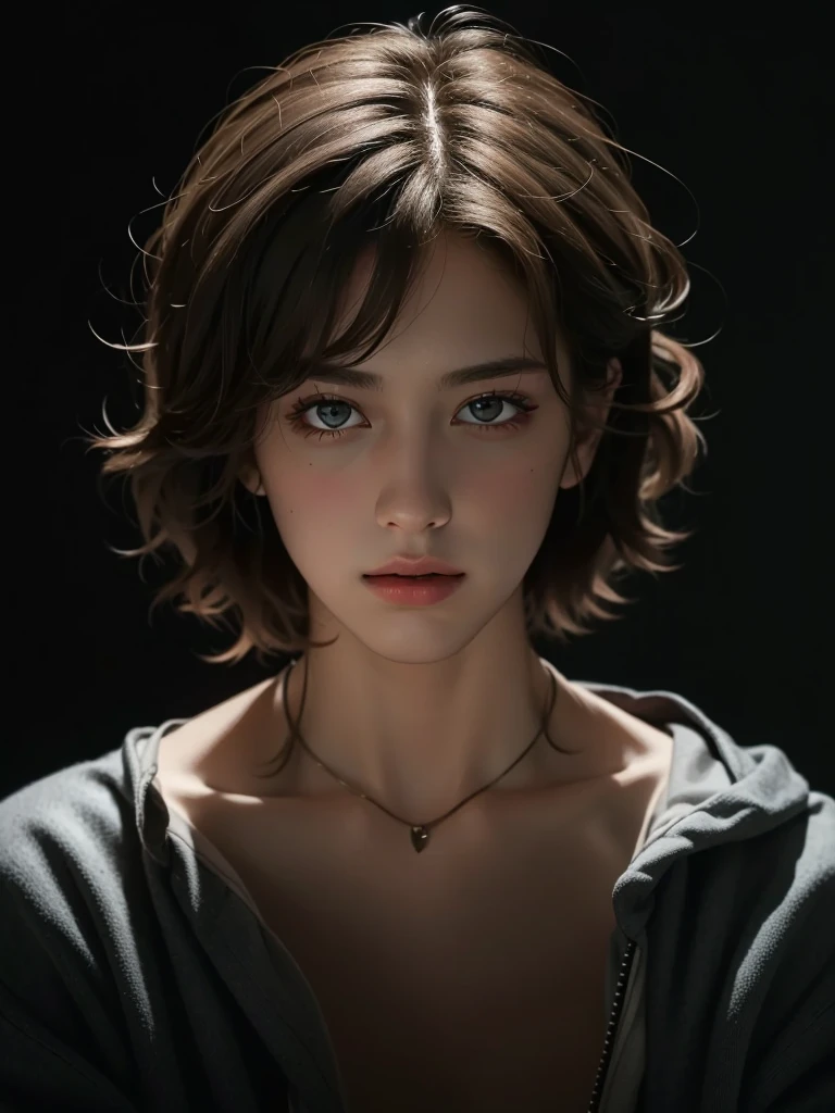 Best quality, masterpiece, ultra high res, (photorealistic:1.5), raw photo, 1boys, offshoulder, in the dark, deep shadow, low key, cold light, sexy look, short hair