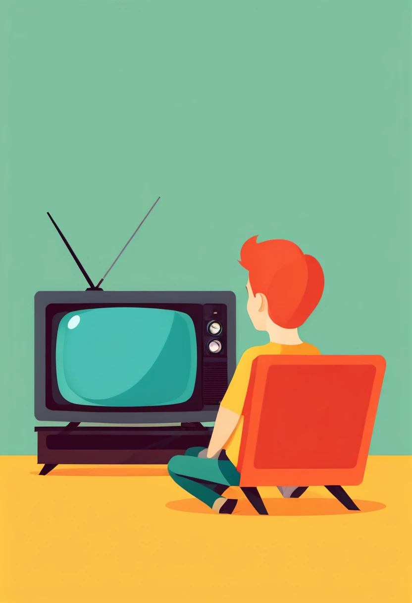 Kid watching tv illustration flat design