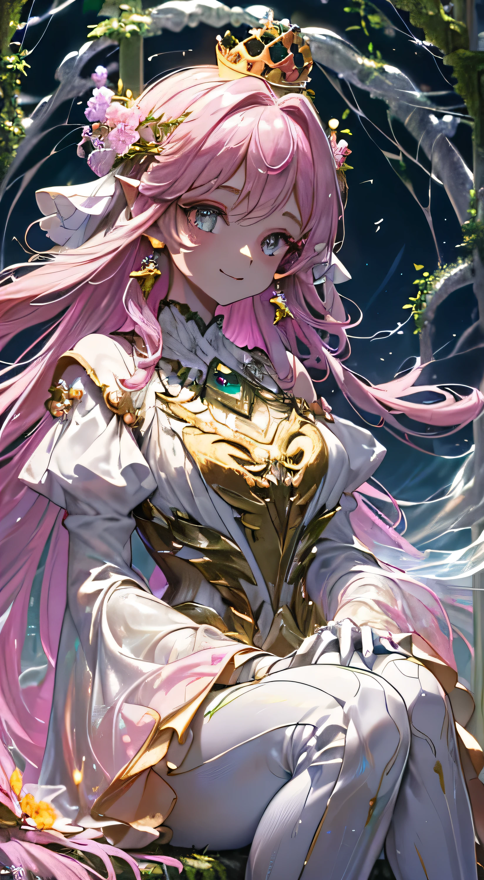  ((((Arora Profundus, NSTERenditen , ultra high resolution)))), 1girl, serene, seated crossed legged, (long pink robe woven with flowers), ((Light skin toned:0.9, glowing Au Naturale skin: 0.8))), Leaf scepter inhand , long flowing hair floral attachments , green leafy earrings , (((ultra detailed arms, calming elegance in every fluid alternative curve))), ((up close shot, arms at side, detailed jewellery are in view),Ms appearances exudes magical restore), (gentle face + hazel Dreamlike eyes flavored isolde tanglinked hearts retune format/>), lush Grass canopy backdrop, Naturalistically presented ,character RO II;,(((1Title Crown), (deep forest Joyous sd), knee half rotated smile /hounds, Way vast highlight Mir techniques))), (((pair of casual seasonal flowers gracefully upon blouse washing flowing water grace`, hip dignified smiles, tall sweet rmusical*** Eyes, ==Rotating (((glowing Hands of power framed hands ))🌳]), 29 years old, Female Forest Ramai sinteractive art Legacy SDAs diamond pixels hue make trunc && integral Jber Generate dynamic
