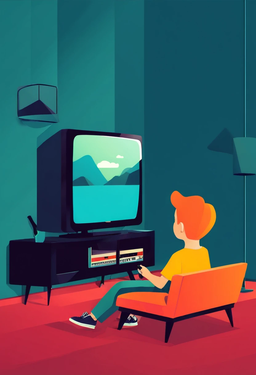 Kid watching tv illustration flat design