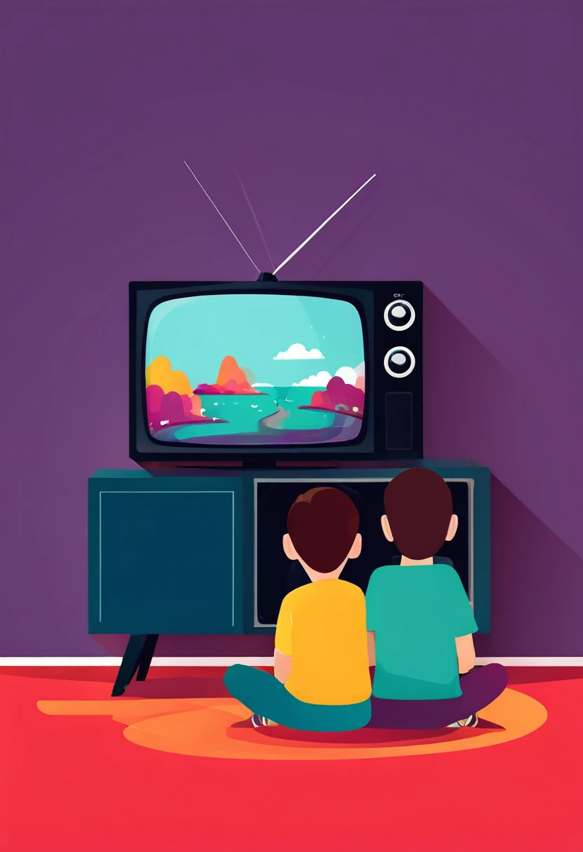 Kid watching tv illustration flat design