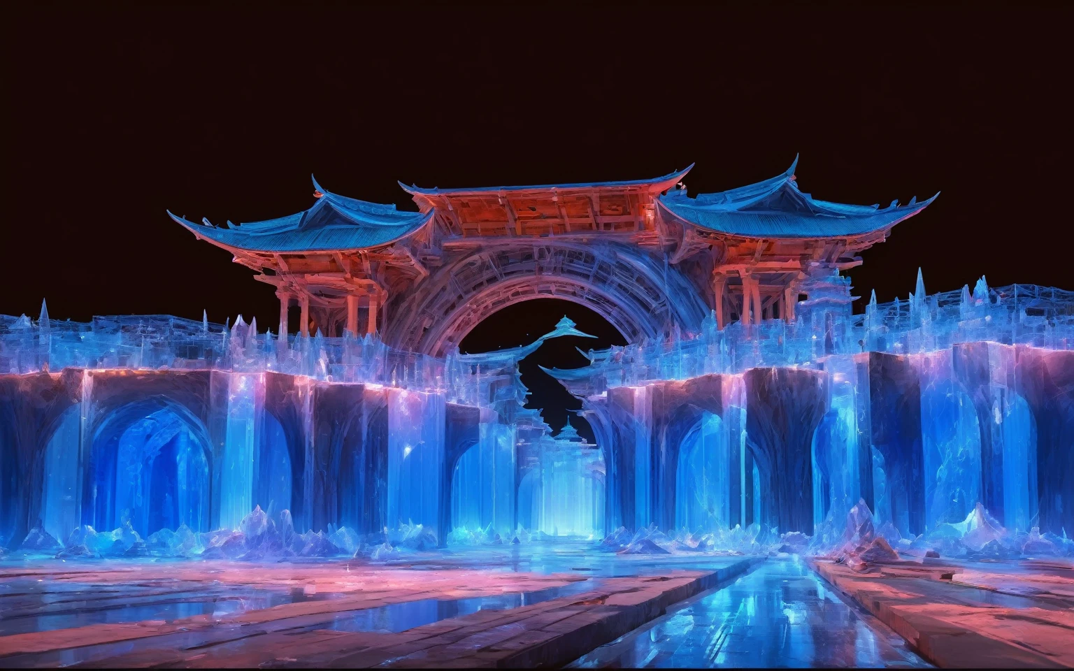 night,moonlight, Crystal Abyss Kinetic Asia Streamline Zmey Gorynych, Angelic , Gothic architecture, Underground landscape, Simple Art, reconstrution, wireFrame rendering, Decimal Engine, Surreal, Pastel Painting, reproduction, detailed, 16K, extreme, prototype #Fast autoFocus, F/4, Shutter Speed 1/250 sec, ISO00, White Balance Daylight, Exposure compensation "+1.0Electric Vehicles", Shutter priority shooting mode, Framing, Focus mode manual, Spot metering"
