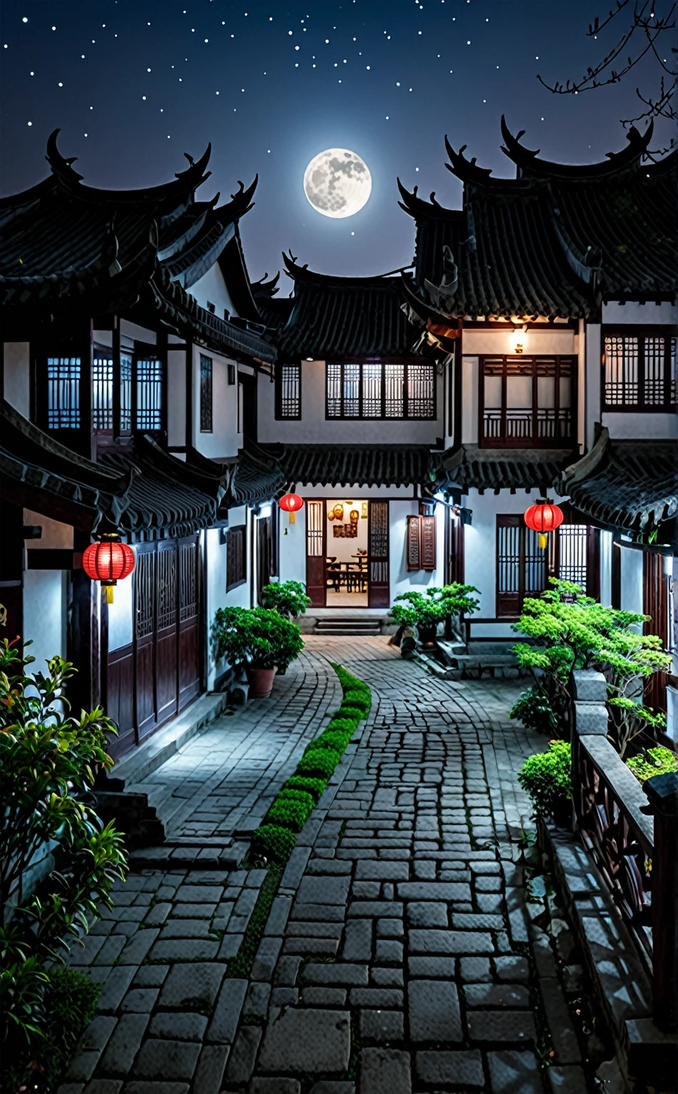 (Highest quality), masterpiece, Complex, High detail, Professional photos, 8K Ultra HD, Sharp focus, (Realistic photos:1.2), Night Village,Jiangnan,