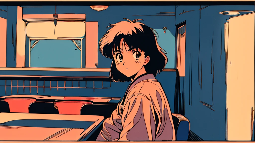 An emotional boy、The style is good、Retro anime images、Highest quality、4k、Alone at the bar、sake、