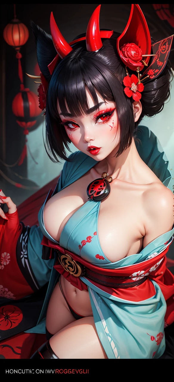 Visage geisha rouge oni 