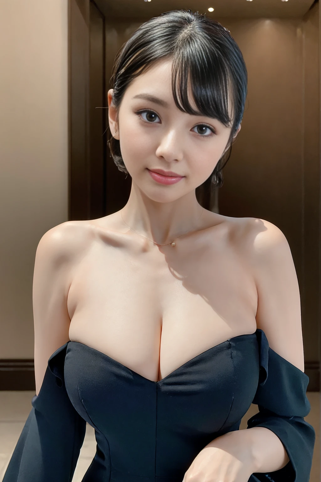 ((masterpiece)), ((Highest quality)), (Very detailed), Confused, Very detailed CG Unity 8k 壁紙, Official Art, Accurately depict shapes, Beautiful Face, Expressive eyes, Looking at the audience, alone, close, scenery, Captivating smile, 1 Girl, (Mature Woman, older, Huge breasts), Mature Woman, Maternal, Wide Hips, bent, clavicle, lips, High resolution、