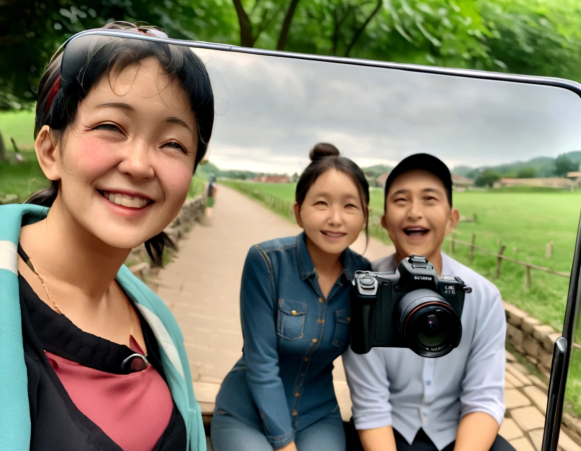 there are three people sitting on a bench in the park, very very low quality picture, candid picture, 8k selfie photograph, taken with the best dlsr camera, looking at camera!!!, with lovely look, with village, selfie photography, with accurate face, candid photography, in a village, selfie photo, very clear picture, very accurate photo, posing for a picture