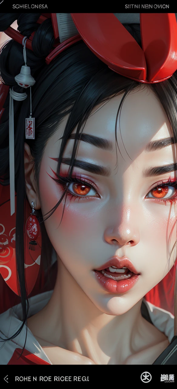 ((masterpiece)),((best quality)),8k,high detailed,ultra-detailed,intricate detail,((huapighost)),1girl,Chinese folklore,surrealism,A seductive demoness wearing a beautiful maiden's skin,(sinister and alluring),Eerie crimson light casting a hellish glow on her face,(sinister aura),Dark and diabolical atmosphere,deep red and black color palette,Asymmetric composition,Brush stroke: impasto,capturing the unsettling beauty of the demoness,,,