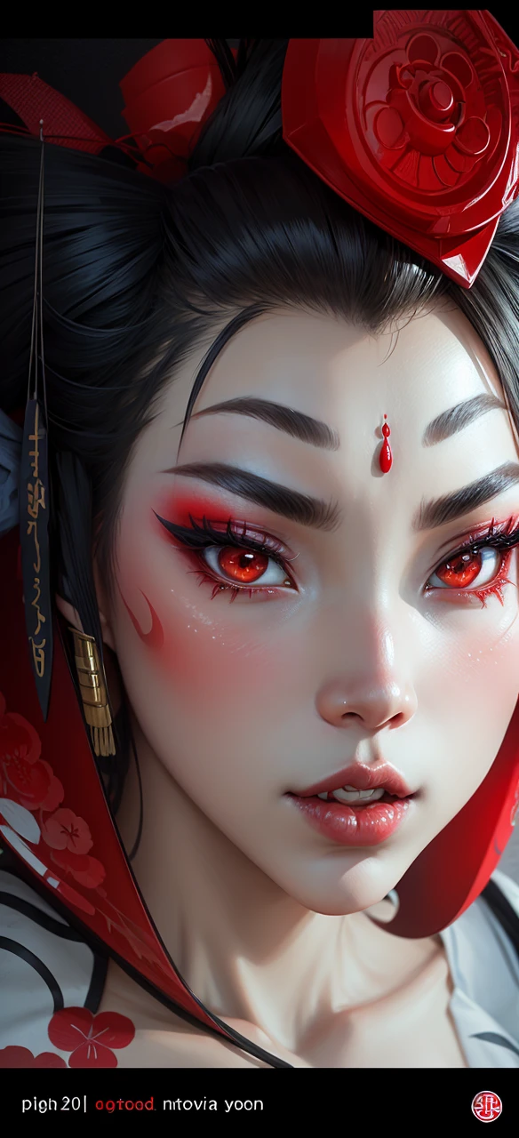 Visage geisha rouge oni