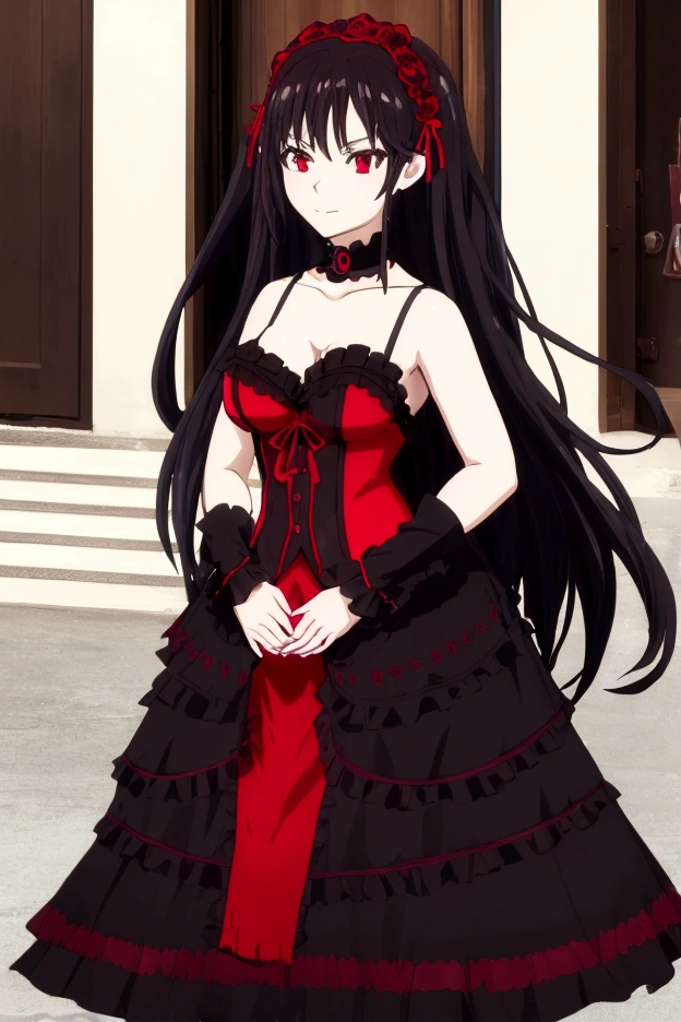 there is a woman in a red and black dress posing for a picture, anime girl cosplay, anime cosplay, rin tohsaka, cosplay, cosplay photo, cosplayer, gothic maiden anime girl, 1 7 - year - old anime goth girl, anime girl in real life, professional cosplay, by Jin Homura, ornate cosplay, red and black costume!!!