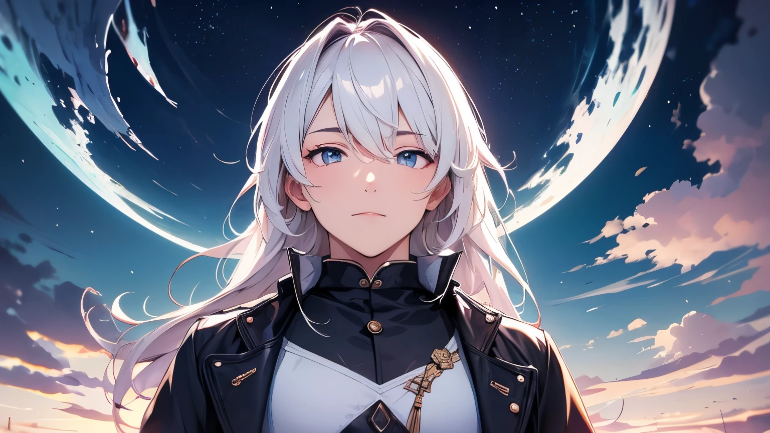 Very high quality A beautiful young man looking up at the night sky, only one