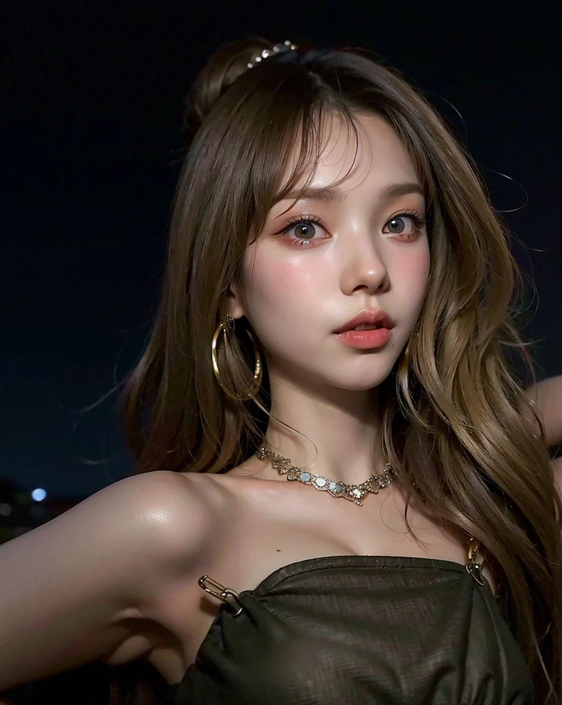 There is a woman with a nose piercing and a dress, 18 years old, Retrato de Sophie Mudd, 2 4 year old female model, de 19yearsold, sexy face, dasha taran, with long hair and piercing eyes, sensual smile, Anna Nikonova aka Newmilky, 19yearsold, 1 6 years old, Korean Girl, Karina Yoo, from aespa