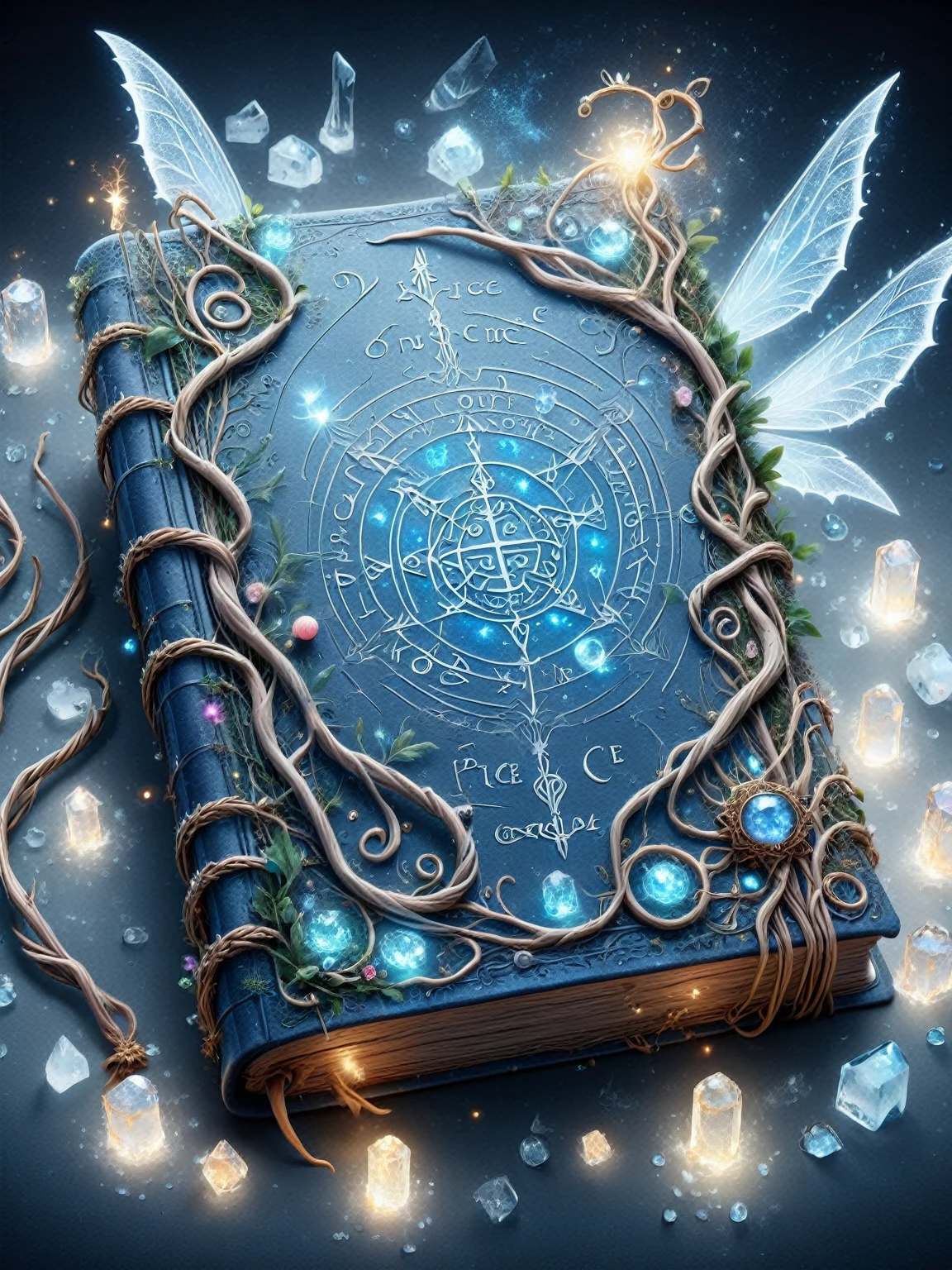 Ice Fairy Spellbook, Its pages are decorated with dancing runes and glowing hieroglyphics., An invitation to a journey into the mysteries of mystical knowledge.