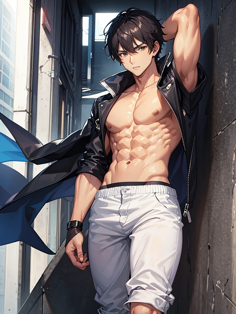 Sexy Guy with Abs and Half Clothes