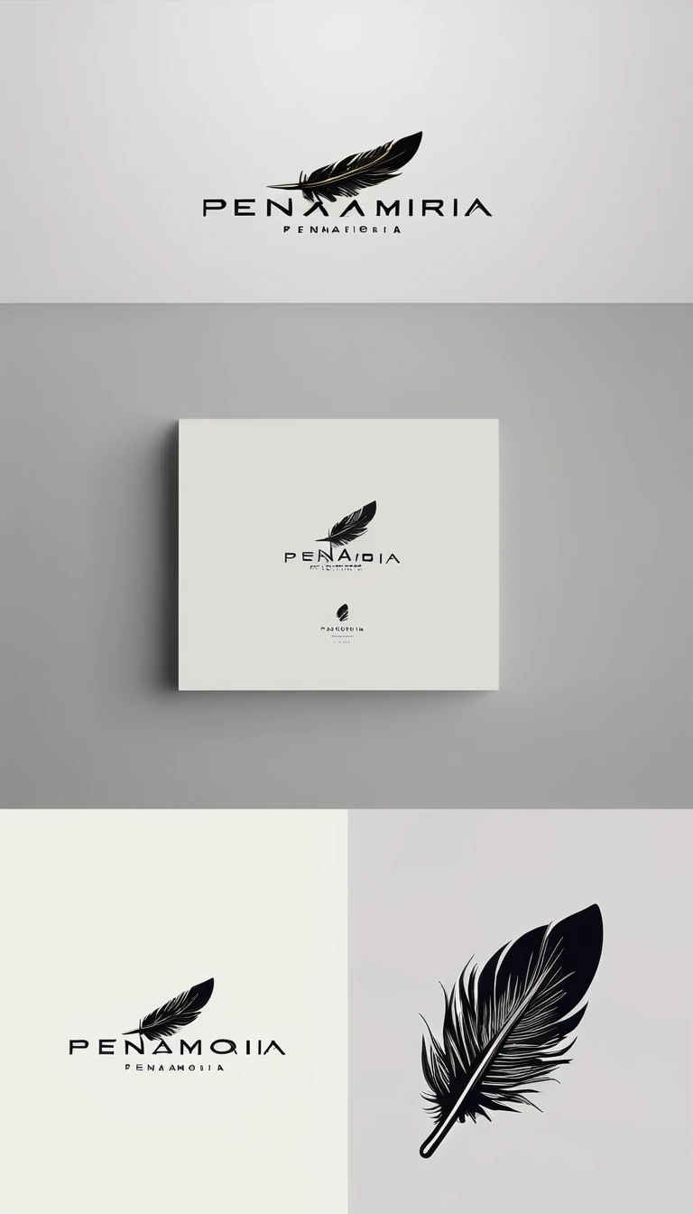 A minimal, modern, simple, cinematic logo design for the brand “Penamemoria". Create a modern, minimalistic, high-quality, logo of a boy feather
