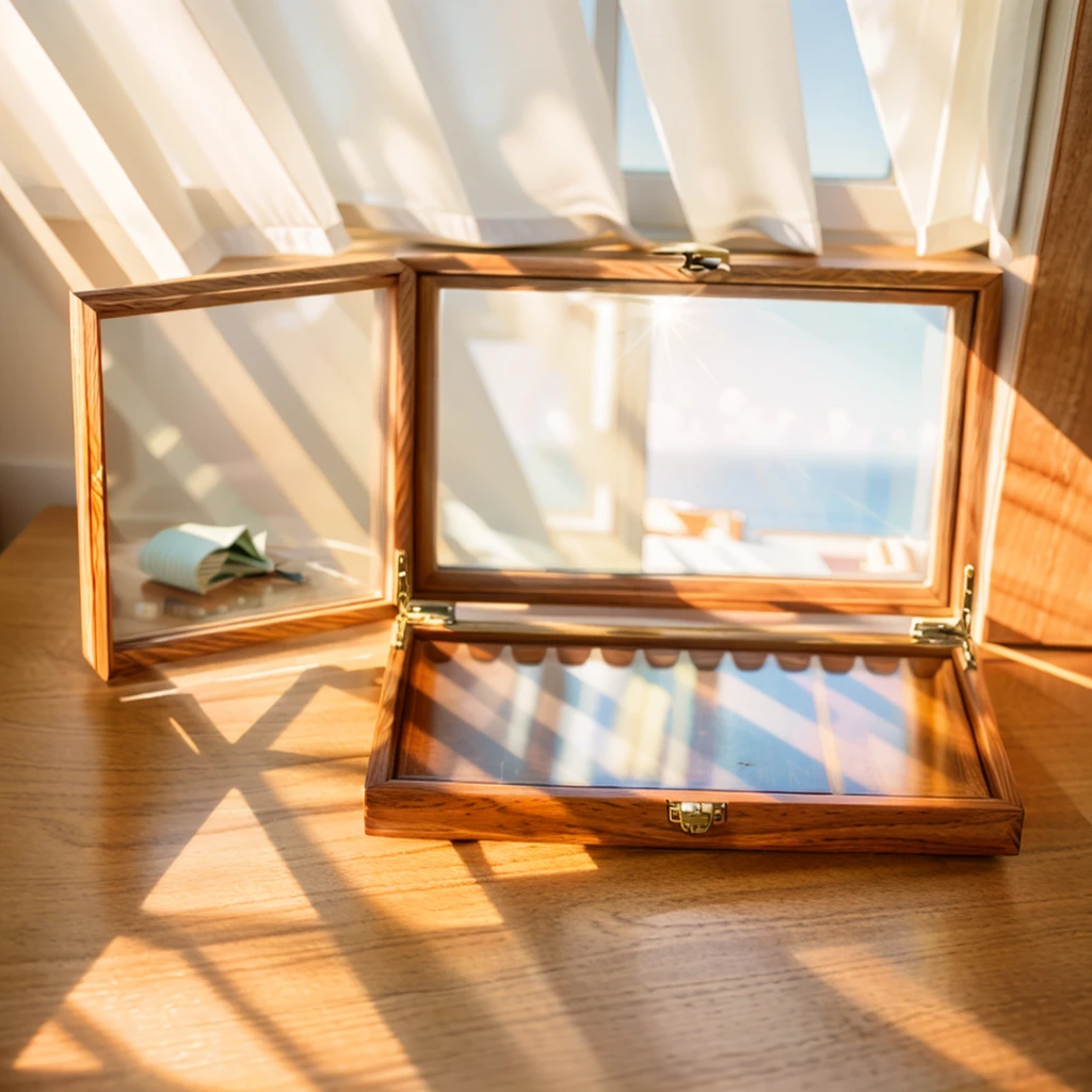 
In this cozy room，A ray of sunlight shone on the table through the half-drawn curtains，Let the wood grain on the watch storage case shine with a faint sheen。There is a calm and serene atmosphere in the surrounding air。Several still lifes hang on the walls of the room，It adds a touch of elegance to the space。And on the other side of the room，A half-open window lets the breeze blow in，The pages on the small desk by the window flipped in the wind，This quiet scene gives a sense of tranquility and comfort。