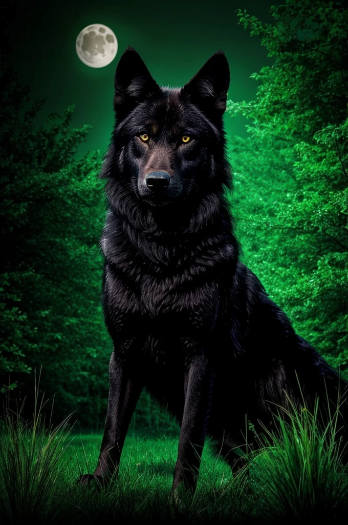 Black wolf with green magic