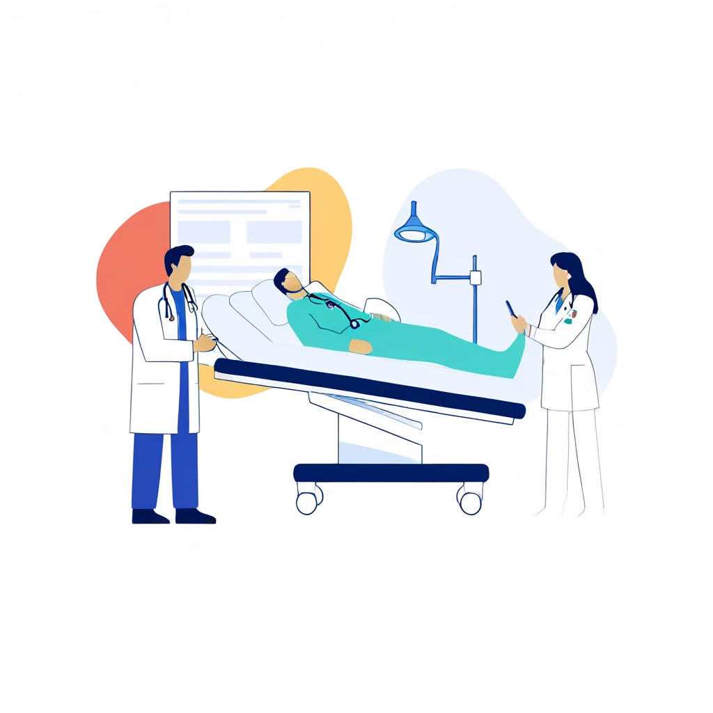 a man in a white coat is standing next to a woman in a Hospital bed, medical doctor, Flat illustration, Hospital background, in Hospital bed, doctor, Hospital room, medical background, Nursing, health care worker, Medical imaging, digital Medical equipment, colorful Medical equipment, Medical equipment, medical illustration, health care, Clean medical environment, Medical drawing, Hospital, Hospital ward