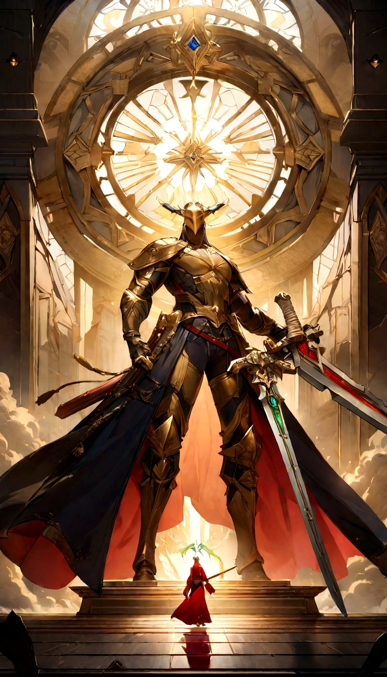 (best quality,4K,8K,high resolution,masterpiece:1.2),Extremely detailed,Practical,Sword of the Master,Legendary weapons,exquisite craft,Detailed handle,Sharp blade,Proper proportions,Beautifully textured,Excalibur,Iconic symbols,Hero's Weapon,Forged by the Gods,Sword of Destiny,Magic Blade,Shining blue halo,Legendary Battles,Ultimate Power Weapon,Destined to defeat,Video Game Weapons,The Chosen Sword,Exquisite design,Complex carving,Powerful Artifact,Epic Hero's Journey,Impeccable quality craftsmanship,Eye-catching and elegant,The core of the artwork,Shining with divine energy,Sharp enough to cut through anything,Radiant intensity and power,Fit for a true hero,Paying tribute to games in an artistic way,The hero's signature weapon,Original metal products,Extreme attention to detail,The hilt of the sword is inlaid with colorful gems,Legendary inheritance,unbreakable:Focus on the reflections and highlights of the blade,Create a sense of awe,Showcase iconic swords in dynamic poses and perspectives,展现Sword of the Master的神话精髓和力量.