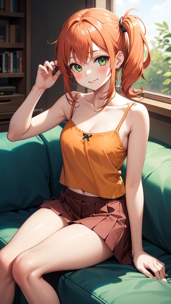 classroom, very long twintails, brown hair, ((Completely naked)), (((flat_chest))),Crab crotch, wide spread_legs, double piece, hands up,