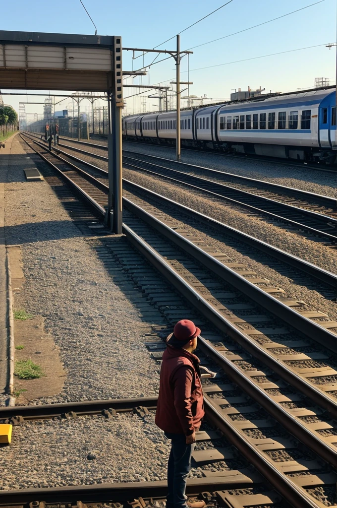 Some idiots are standing next to the railway tracks and talking