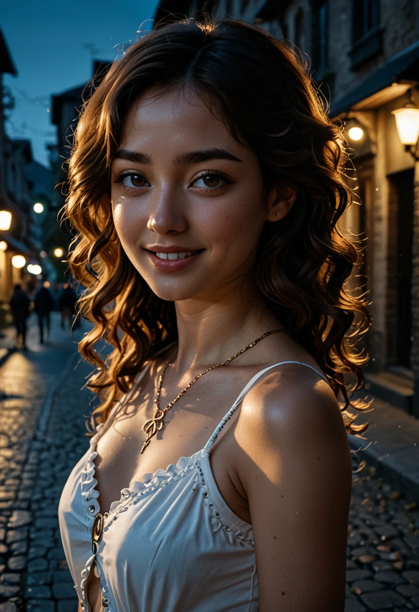 A stunning Korean K-pop girl with intoxicated eyes and wavy hair stands outdoors in a dark alleyway at night. Her skin is flawless, glowing with natural beauty. She has a perfectly structured face with sharp features and a captivating smile. She is impeccably dressed in a stylish, well-fitted outfit that complements her figure, possibly featuring an o-ring accessory for added flair. The portrait showcases fine details in everything, with a focus on shadows (1.4) to enhance the night setting. The background features a picturesque yet mysterious outdoor setting, adding depth and intrigue to her elegance and charm.
Score: 9, 8 up, 7 up