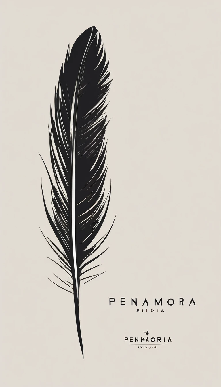 A minimal, modern, simple, cinematic logo design for the brand “Penamemoria". Create a modern, minimalistic, high-quality, logo of a bird feather