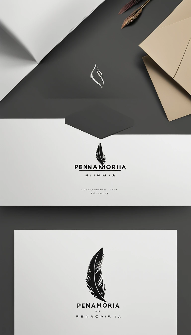 A minimal, modern, simple, cinematic logo design for the brand “Penamemoria". Create a modern, minimalistic, high-quality, logo of a bird feather