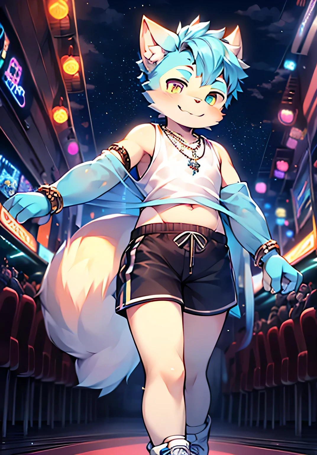 White fox Shota, wearing only briefs, is in the mall